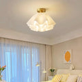 Ruffled Shade Semi Flush Mount Ceiling Light With Brass Fitting